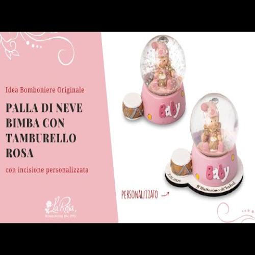 Bomboniere Originali 2023-2024 Palla di neve bimba con tamburello rosa