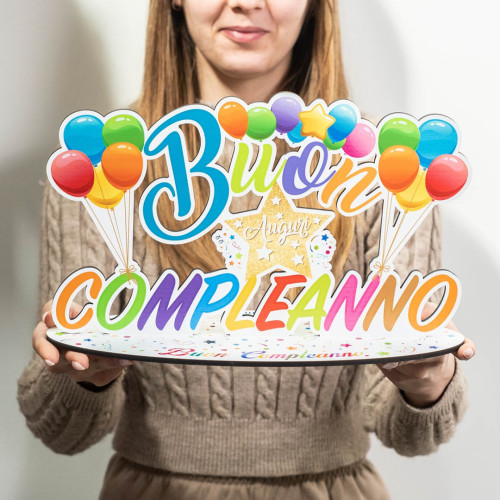 Decorazione da tavolo "Buon Compleanno" colorata con festoni