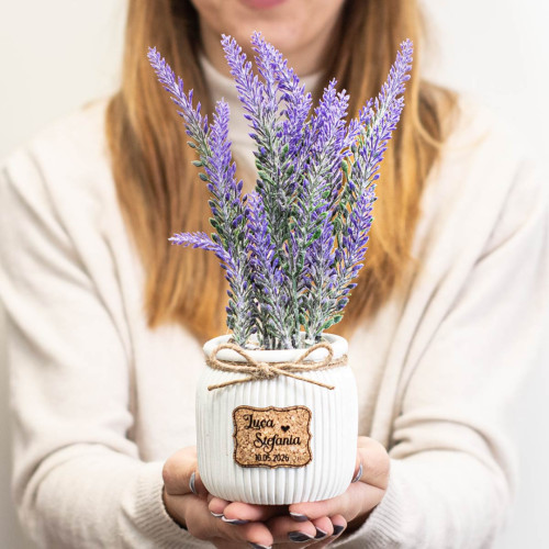 Bomboniere Vaso con Lavanda e targhetta personalizzata