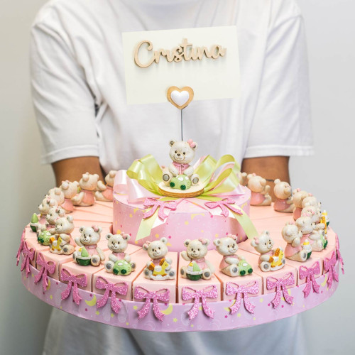 Torta di bomboniere Orsetti Bimba Principessa Magnete Battesimo Nascita  (Torta 20 fette A) : : Casa e cucina