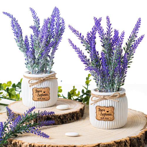 Bomboniere Vaso con Lavanda e targhetta personalizzata