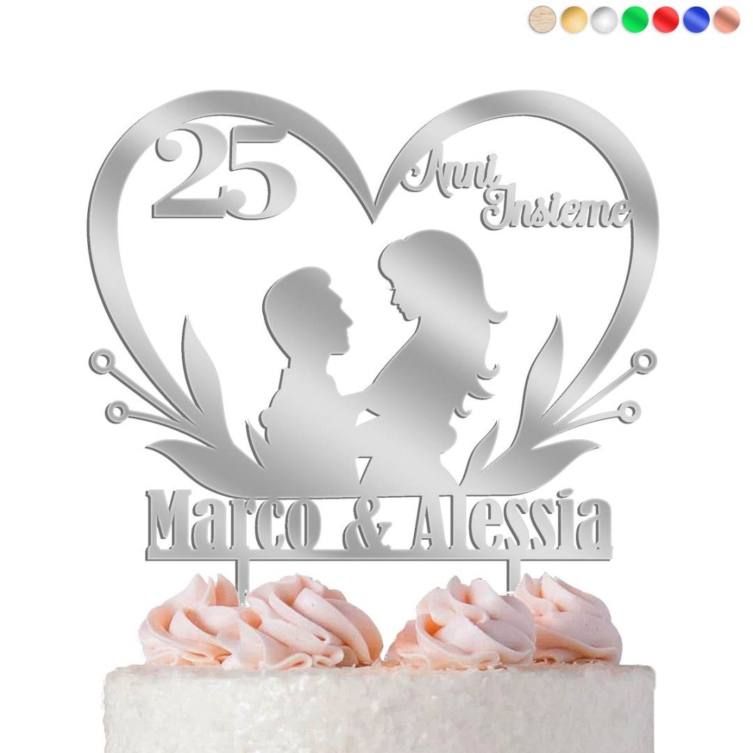 Cake topper in legno 50° anniversario di matrimonio personalizzato