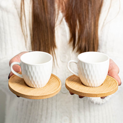 Bomboniera Set 2 Tazzine da caffè con base in bamboo personalizzabile