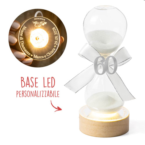 Bomboniere 2025 Nozze di Diamante Clessidra con base LED personalizzabile