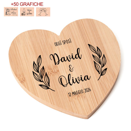 Bomboniera Tagliere Cuore in bamboo Personalizzabile