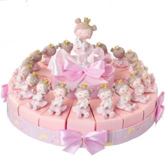 Torta bomboniere unicorno rosa, 21 fette con confetti, per battesimo