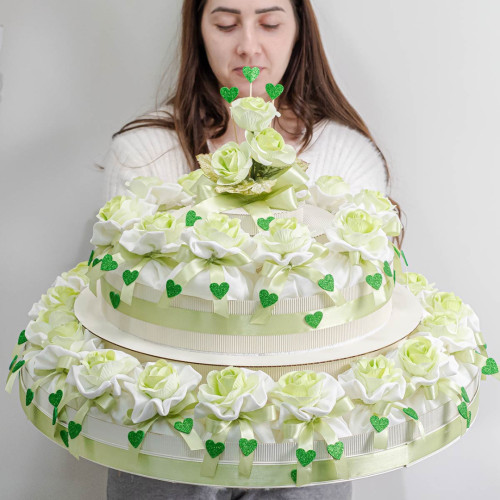 Torta Bomboniere da 28 Sacchettini con Rose Verdi