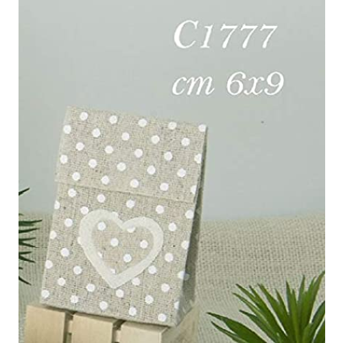 ULTIMI 24 PEZZI bustina portaconfetti shabby chic in juta a pois 6x9 cm PREZZO PER TUTTI