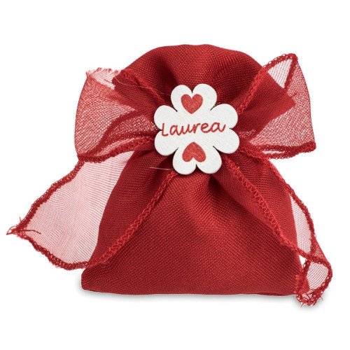 10 PZ SACCHETTO LAUREA ROSSO CON CIONDOLO SCRITTA 8X10 CM BOMBONIERA  PORTACONFETTI LAUREA