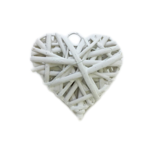 ULTIMI 10 bomboniera shabby chic cuore in metallo rivestito in vimini bianco 7x8cm PREZZO PER TUTTI