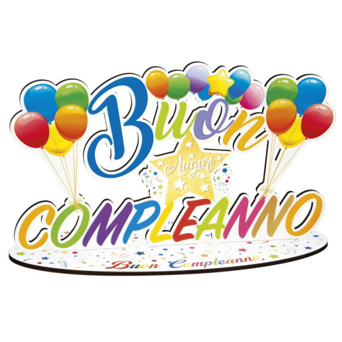 Decorazione da tavolo "Buon Compleanno" colorata con festoni