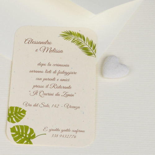 Partecipazione Matrimonio Originale in Kraft con foglie - Bocca di Lupo