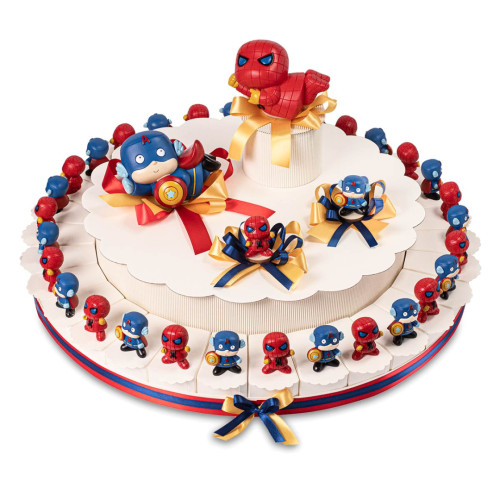 MEGA Torta Bomboniere Battesimo e Comunione Maschio 30 Fette con Spiderman e Capitan America