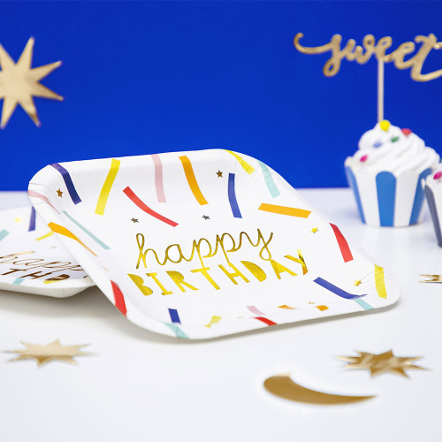 6 Piatti di carta 18 cm fantasia compleanno "Happy Birthday"