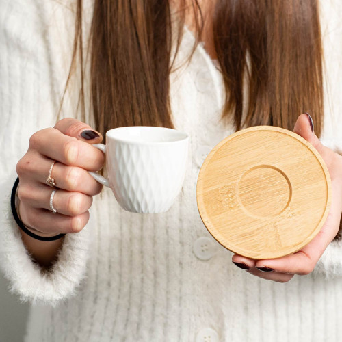 Bomboniera Set 2 Tazzine da caffè con base in bamboo personalizzabile