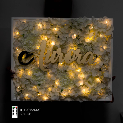 Idea Regalo Quadro floreale a LED con nome in plexiglass personalizzabile