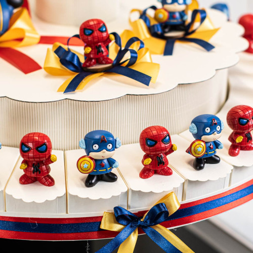 MEGA Torta Bomboniere Battesimo e Comunione Maschio 30 Fette con Spiderman e Capitan America