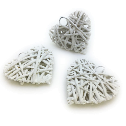 ULTIMI 10 bomboniera shabby chic cuore in metallo rivestito in vimini bianco 7x8cm PREZZO PER TUTTI