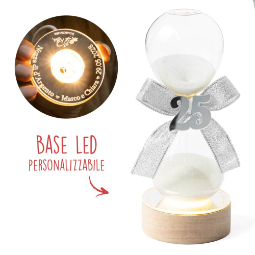 Bomboniere 2025 Nozze D'Argento Clessidra con base LED personalizzabile