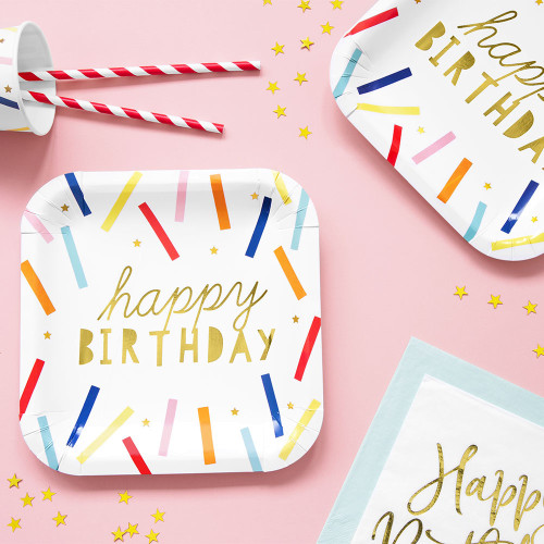 6 Piatti di carta 18 cm fantasia compleanno "Happy Birthday"