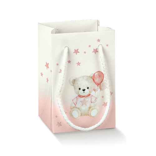 Shopper Linea Baby per bomboniere con orsetto e palloncini rosa e celeste