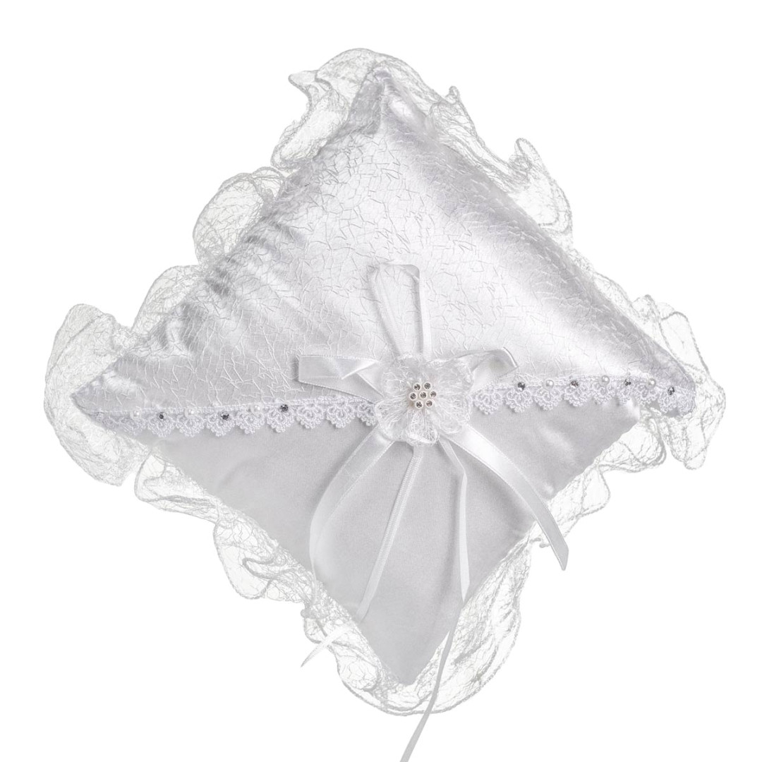 Cuscino Porta fedi in tessuto Ecrue inserto fiore wedding matrimonio art  27612