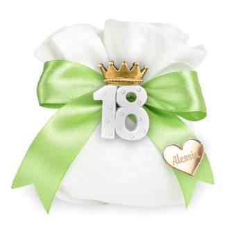 Numero 18 glitterato verde con corona in polistirolo per compleanno